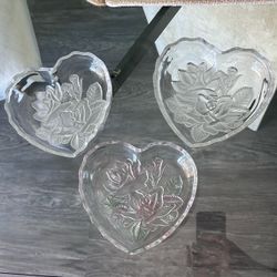 Set of 3 Glass Heart Crystal Bowls