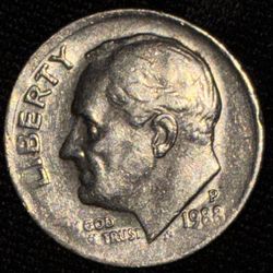 1988 Error Coin Dime 1988 Error Coin Philadelphia Minted Roosevelt Dime 