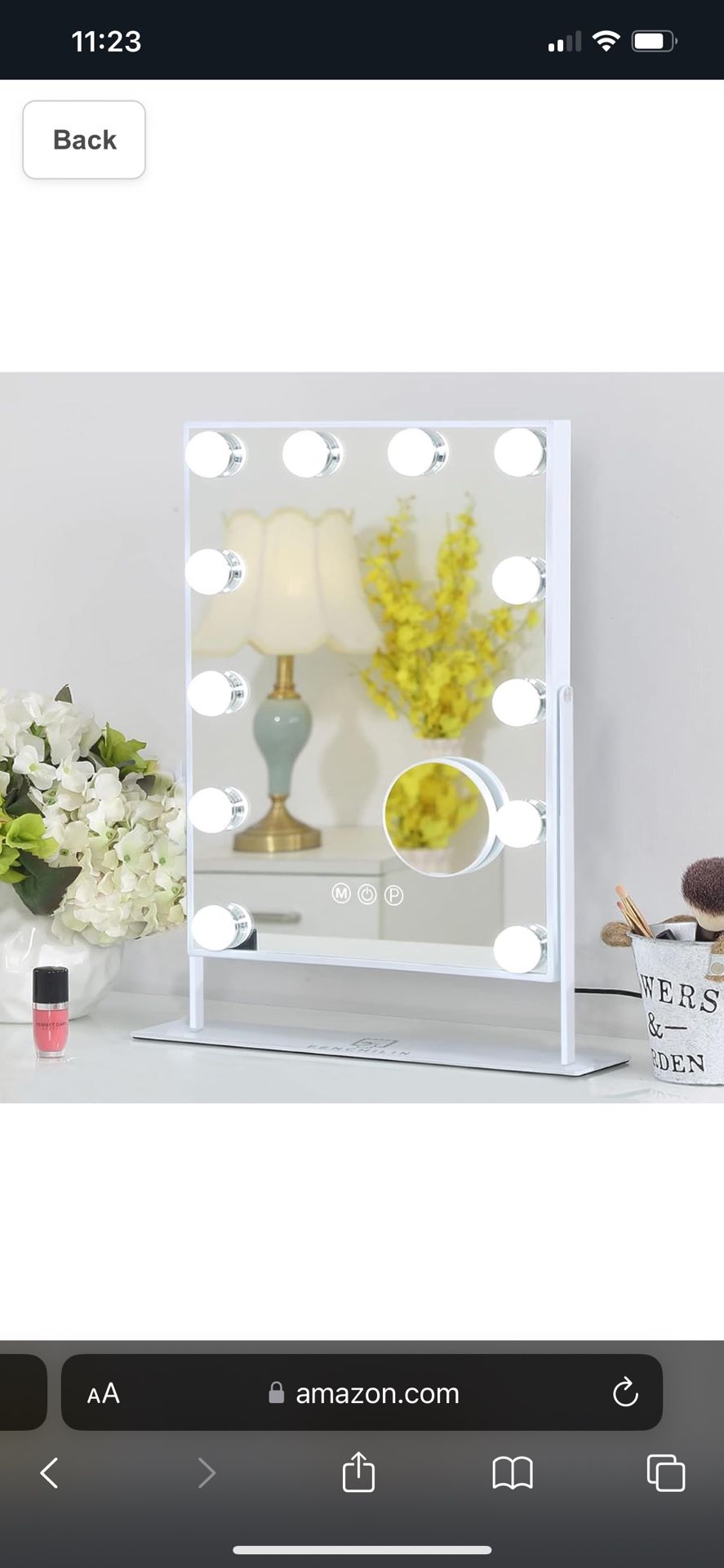 FENCHILIN Lighted Makeup Mirror Hollywood Mirror Vanity Makeup Mirror with Light Smart Touch Control 3Colors Dimmable Light Detachable 10X Magnificati