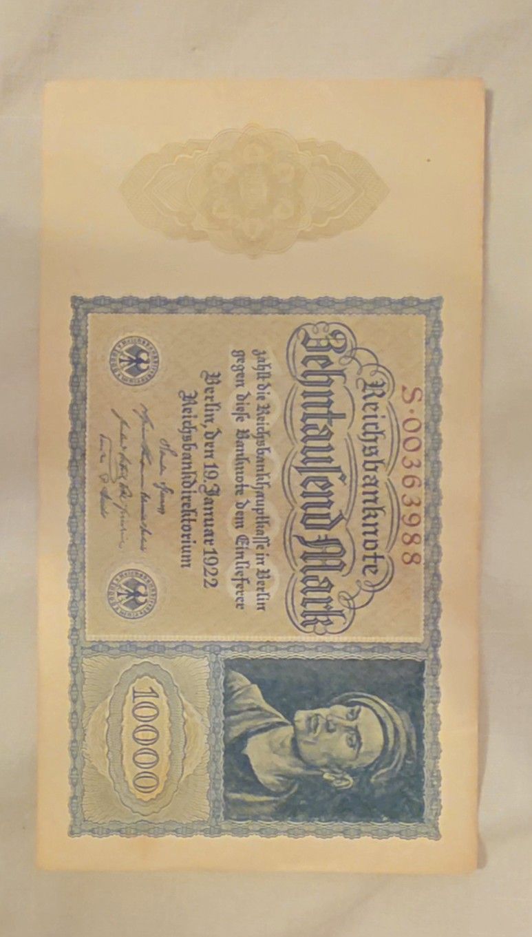 1922 German 10,000 Mark Reichsbanknote