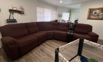 Brown faux leather couch sectional