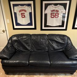 Navy Blue Leather Couch Set (Delivery Available)