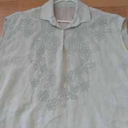 light green embroidery linen 100% blouse  tunic size L