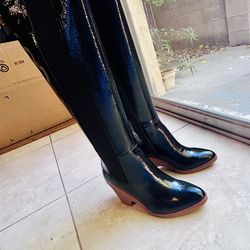Ortholite glossy faux leather knee high boots