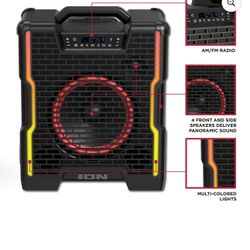 Bocina ION Bloque Mecedora Iconic Altavoz Bluetooth Portátil Todo Terreno con Luces, Radio FM y Enlace Estéreo, BLCKRCKRICONXUS