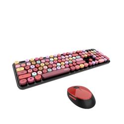 Sweet Keyboard Mouse Combo Mixed Color 2.4G Wireless Set Circular Suspension Key
