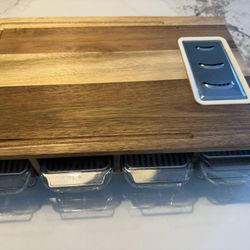 Wood bamboo Cutting Board with Containers & Lids, 3in1 Grater 