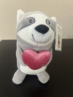 New 7” Racoon With Heart Plush 