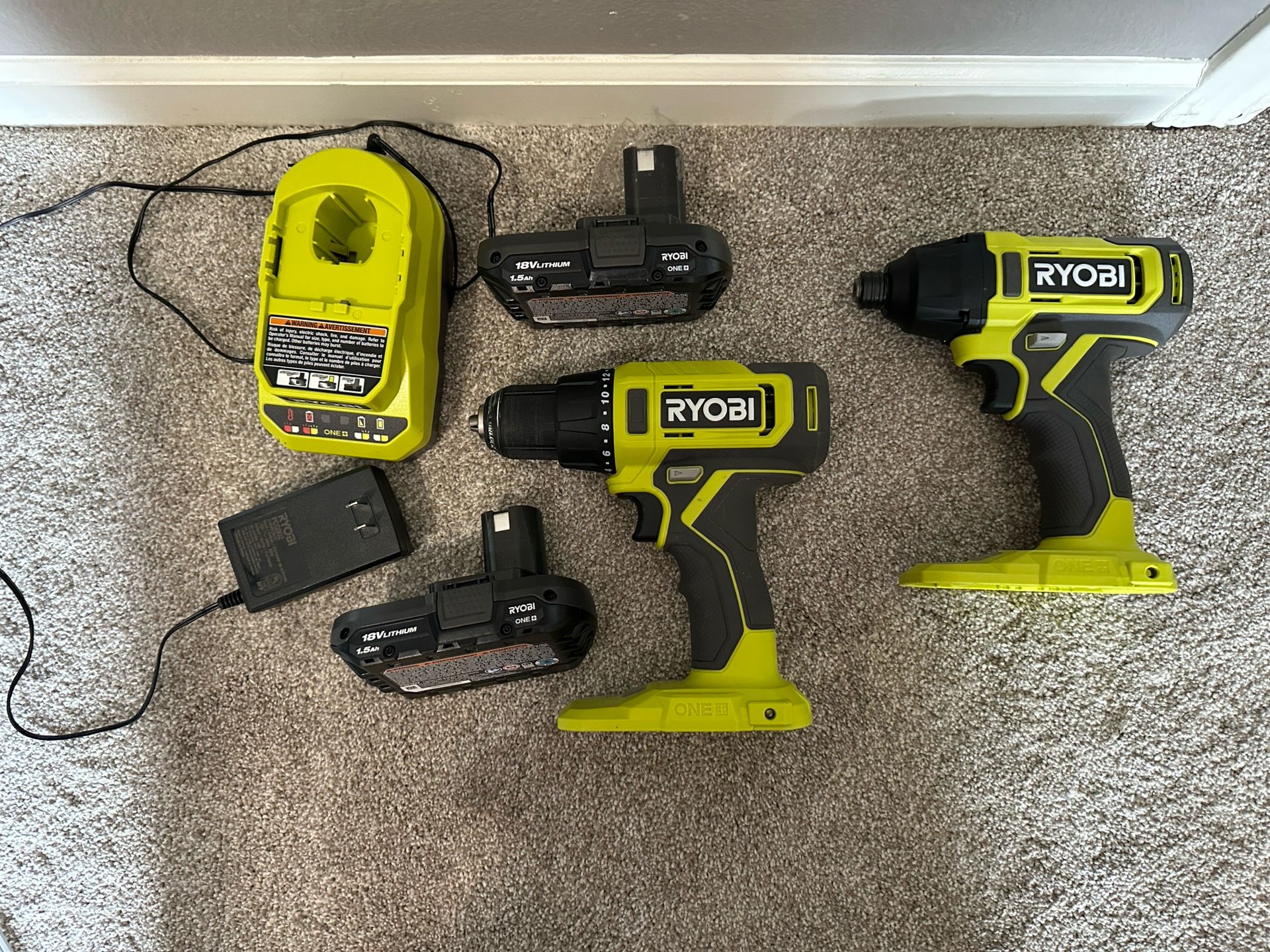 Ryobi One + Cordless Drill And Impact Combo W Battery, Charger, And Bag