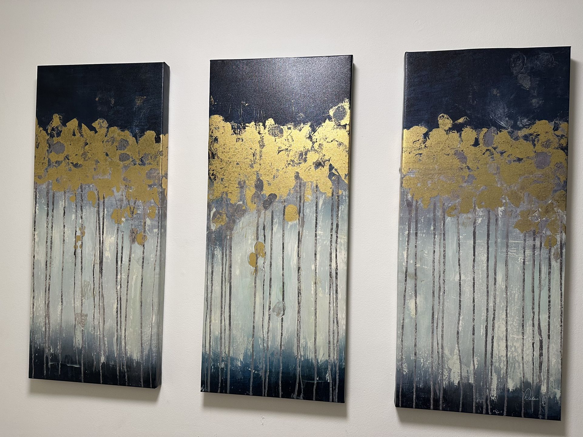 3 Set Wall Art - Dewy Forest - Teal Gold