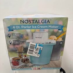 Nostalgia 4Quart Parlor Ice Cream Maker Electric Aqua New in Box