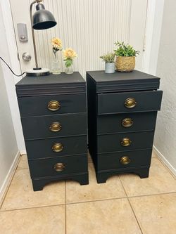 Pair of Black 4-Drawer Nightstands