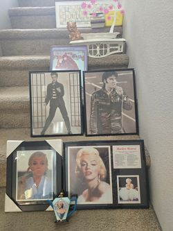 Framed Elvis picture 20 each Marilyn Monroe shaker 5
