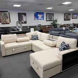 Beige sofa sectional w/ pull-out sleeper