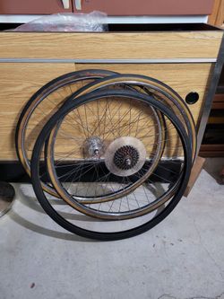 Vintage Road Bike Front And Rear Wheel With Extra Tire