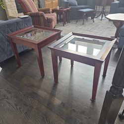 Pair Of Wood /Glass End Tables