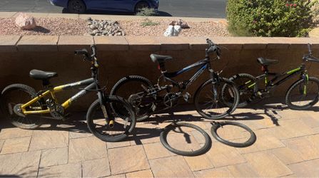 3- bikes as is . As shown in the photos . Please check all the photos. Are available as long as you can see it. $40 for all or $15 each . The price is