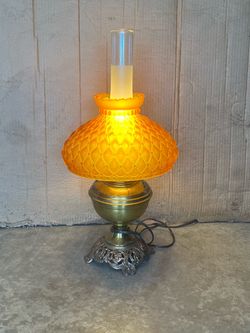 Vintage Hurricane Table Lamp Amber Glass Shade