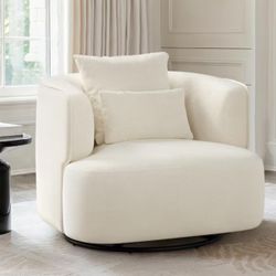 Darna Beige Fabric Upholstered Swivel Accent Chair with Curved Arm Chair Cozy Modern Swivel Living Room Chair