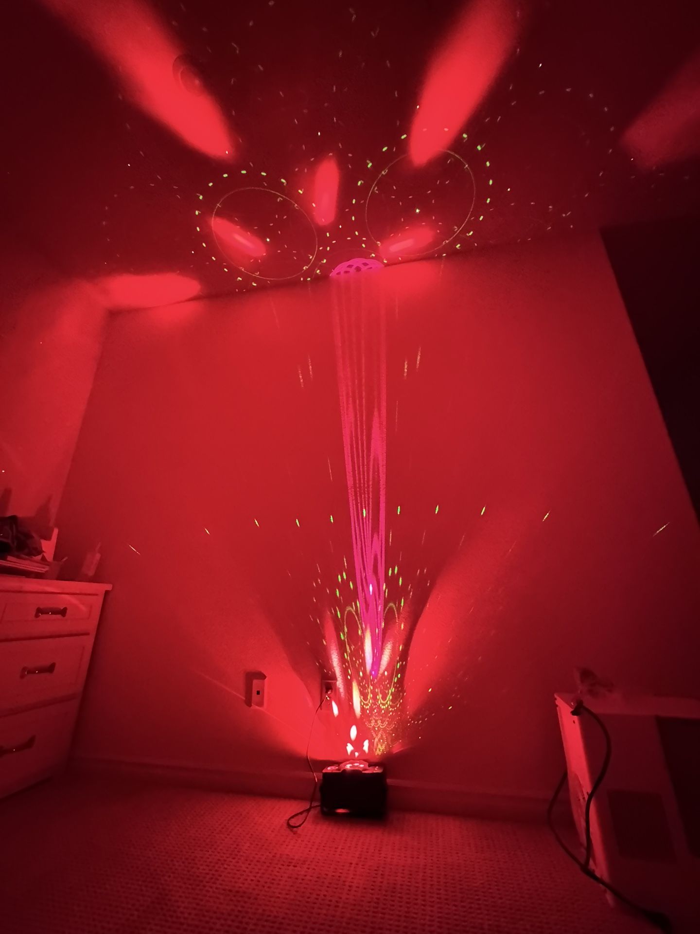 DJ Disco Party Light - 5IN1 40W Party Lighting with Green&Red Patterns Bee Eye GOBO Amber Strobe Effects by Remote DMX Control Sound Activated for Mus
