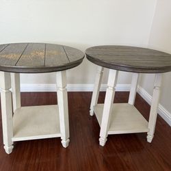 End Side Tables In Brown & White