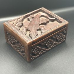 Vintage Hand Carved Wooden Box - India