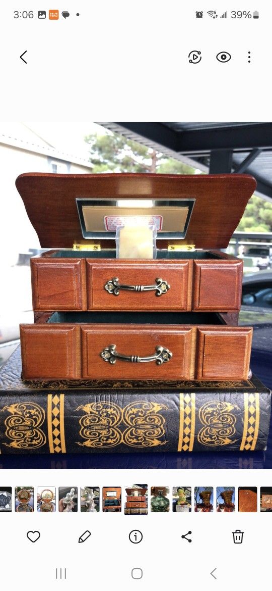 Small Wooden Vintage Jewelry Box 7.5" Long x 4" Height 1 Drawer