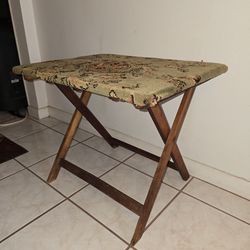Folding Snack Table Foldable Card Table Persian Style Upholstered TV Tray Table Portable Bulter Side Table Vintage Antique Oak