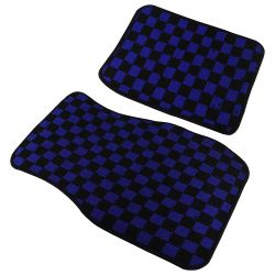 Brand New 4PCS UNIVERSAL CHECKERED BLUE Racing Fabric Car Floor Mats Interior Carpets