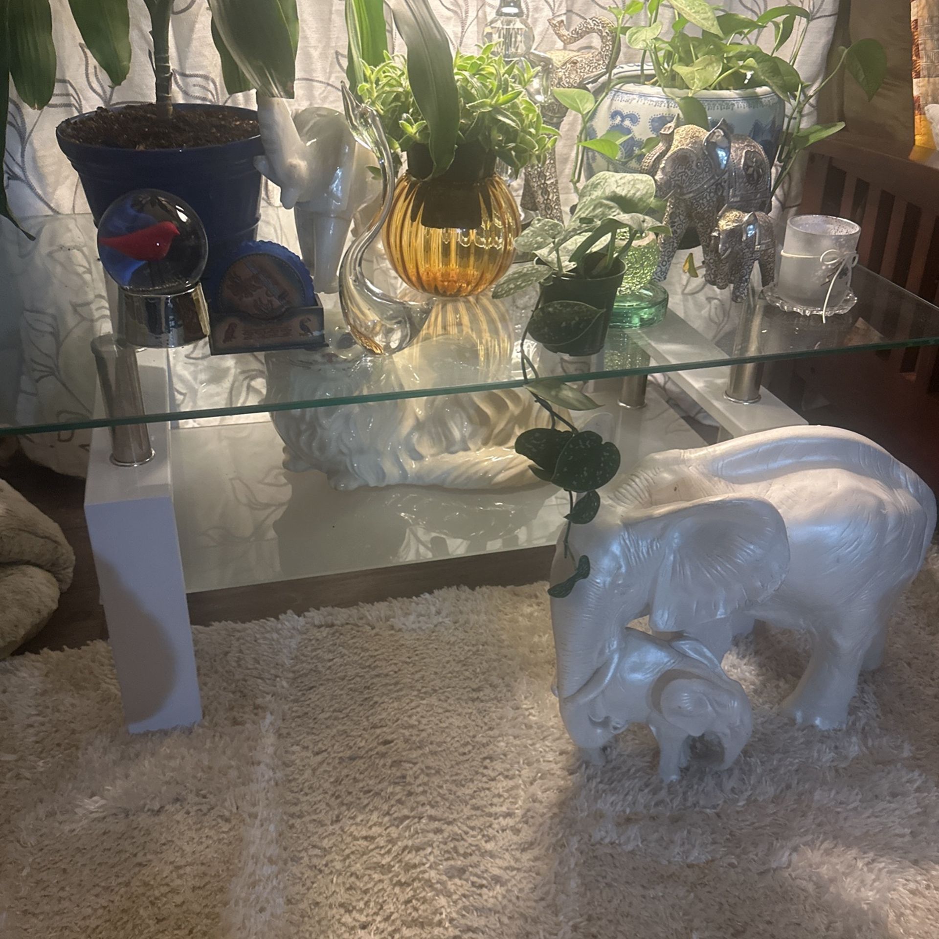 Glass coffee table.