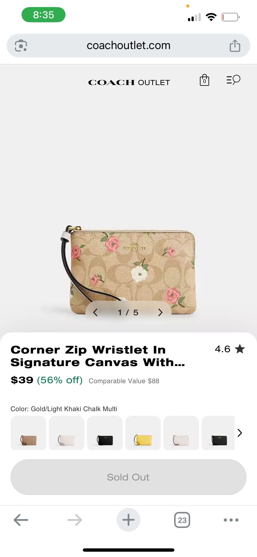 coach Corner Zip Wristlet In Signature Canvas With floral paint 