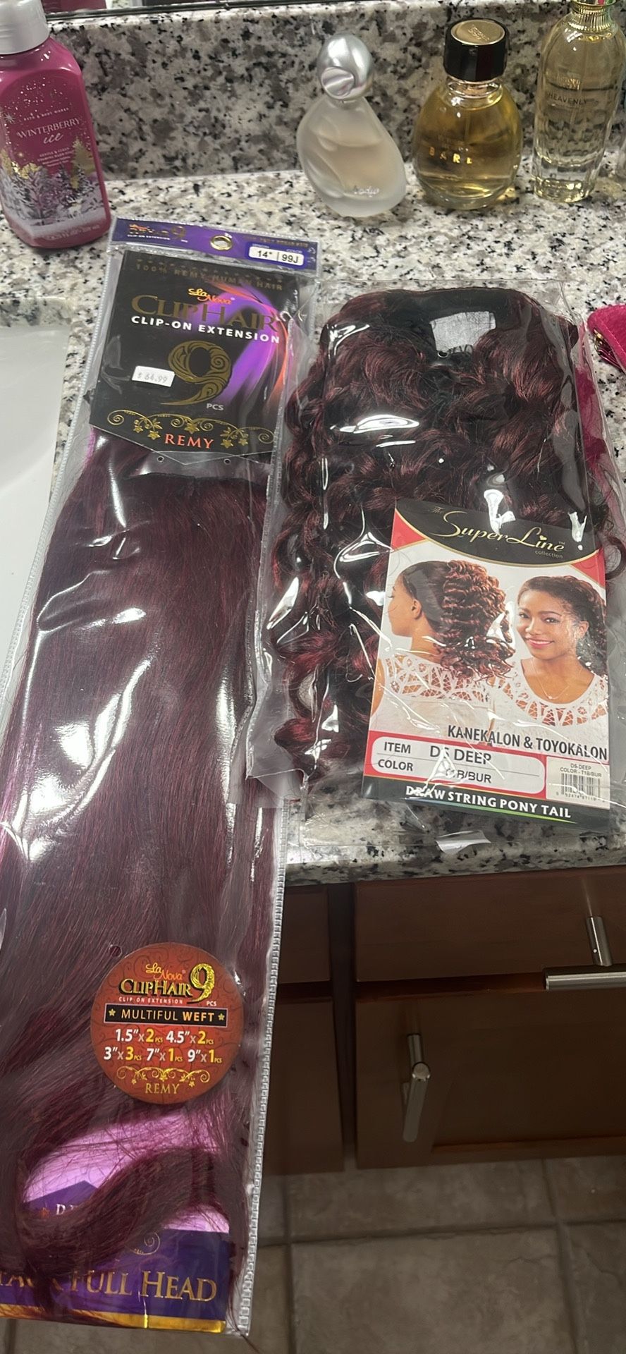 Burgundy Clip Ins & Ponytail