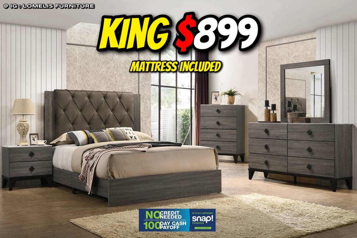 4pcs King Size Bedroom Set w. Mattress Included
