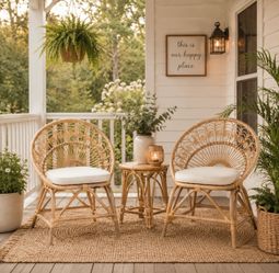 Set of 2 bali & pari Abriella Rattan Peacock Accent Chair Natural Brown: Handcrafted, Bohemian Design, No Assembly Required