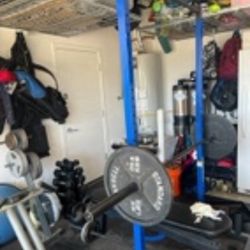 Power Rack Barbell And Weight Bench Set