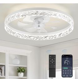 16inModern Ceiling Fans with Lights and Remote, Dimmable Low Profile Ceiling Fan, Flush Mount Ceilin