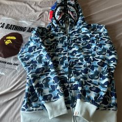 Bape Hoodie Blue M New w Bag