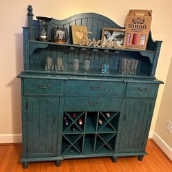 Antique Blue Kitchen Cabinet & Wine Storage.