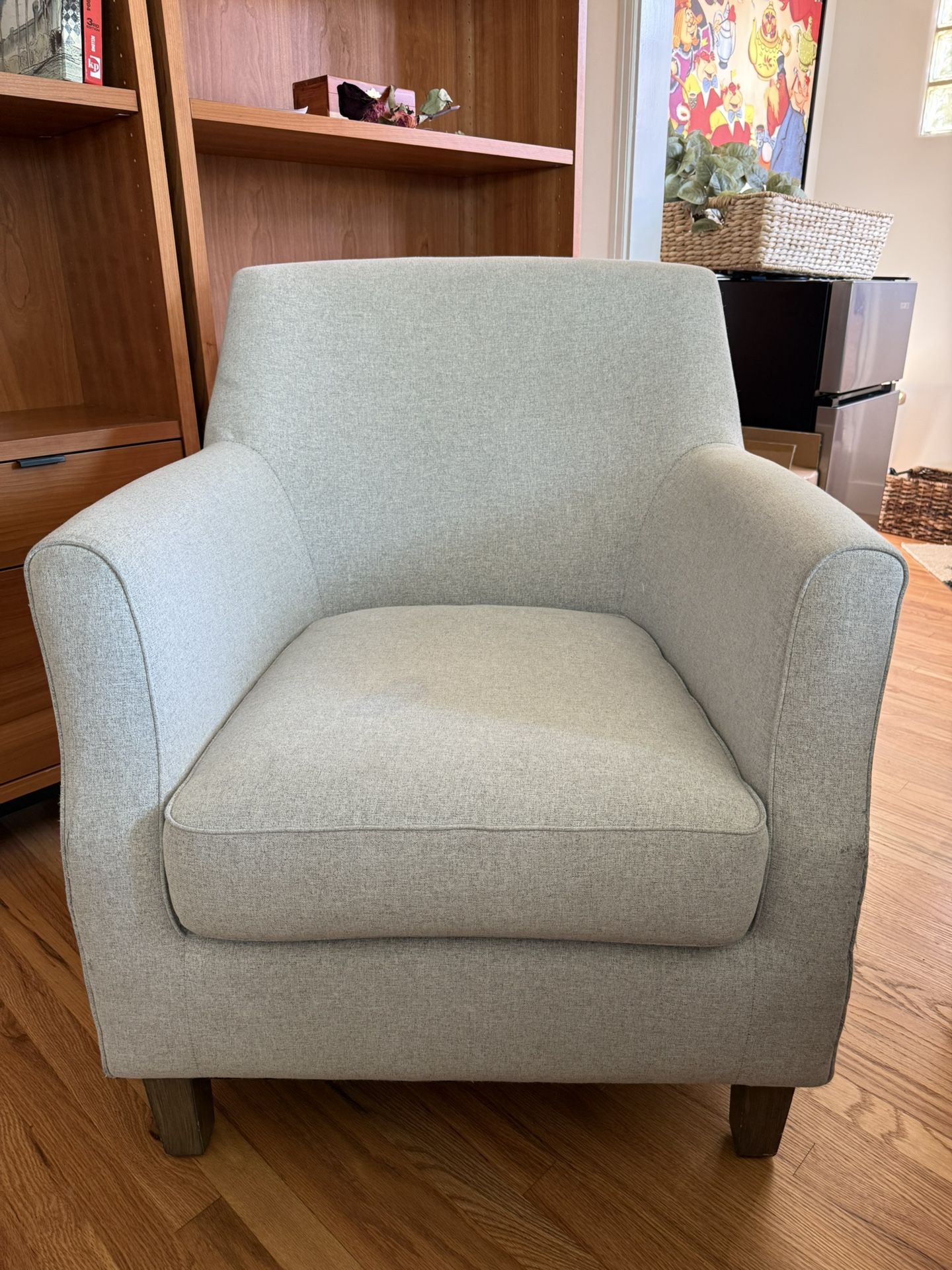 Pottery Barn Upholstered Armchair – Neutral Gray Fabric