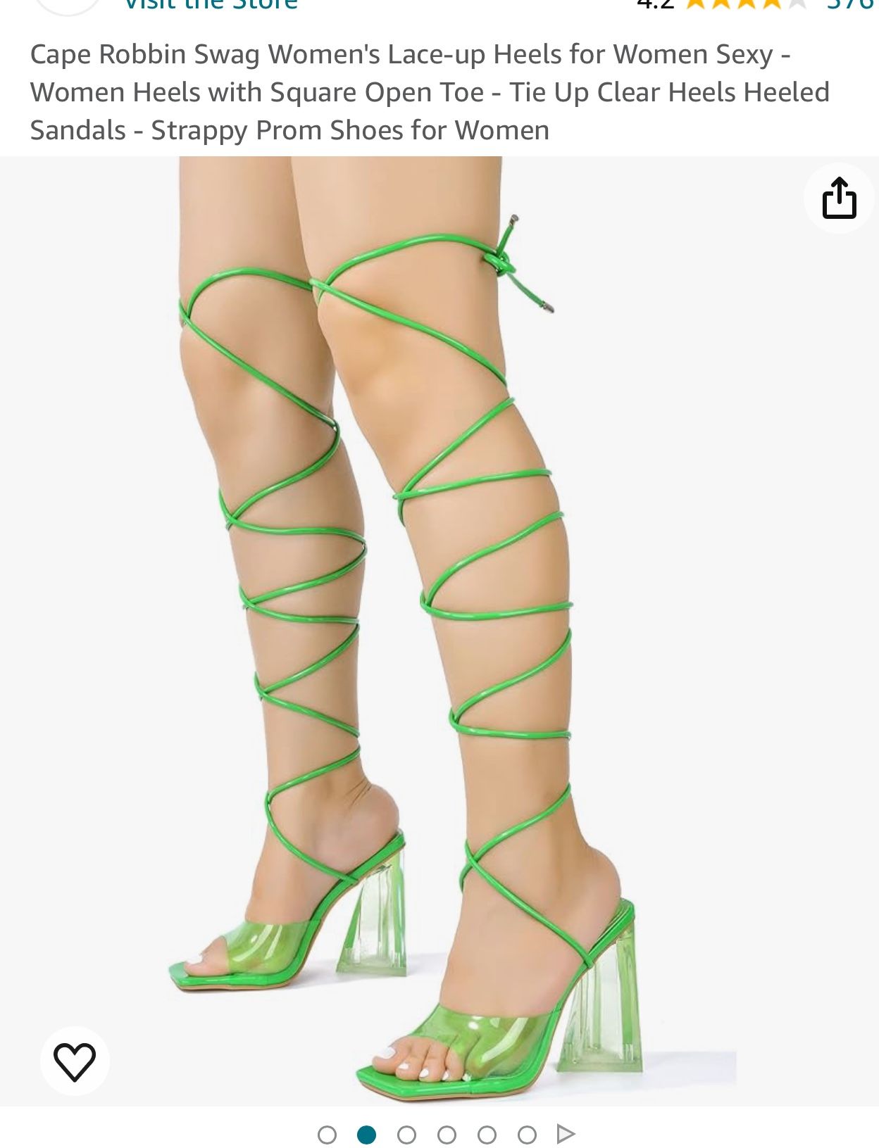 Cape Robbin Swag Women's Lace-up Heels for Women Sexy - Women Heels with Square Open Toe - Tie Up Clear Heels Heeled Sandals - Strappy Prom Shoes for