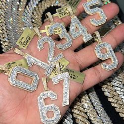 10k Gold Number Pendants With Real Natural Diamonds 