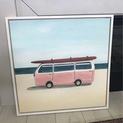Beach Bus Wall Art Canvas Wood Frame