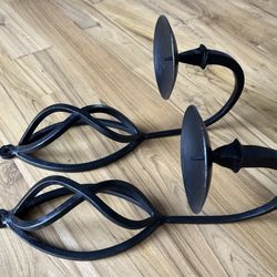 Wrought Iron Wall Candle Sconces Black 12 Inches Tall
