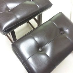 Set of Two Wooden Leather Stools, $55 Each