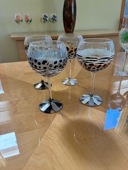 Animal Print Wine Glasses Set of 4