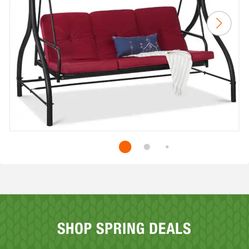 3-Person Metal Patio Swing with Burgundy Red Cushion