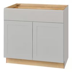Inbox Hampton Bay Avondale 36 in. W x 24 in. D x 34.5 in. H Ready to Assemble Plywood Shaker Base Kitchen Cabinet in Dove Gray