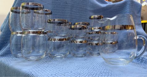 Silver Rim Glass Barware Set with Pitcher