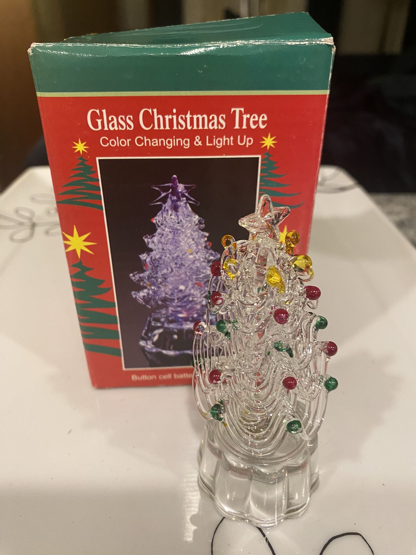 4” glass, Christmas mini tree, changing colors, antique collectible, vintage