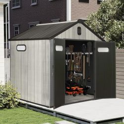 New in Box Domi 8x6FT Outdoor Resin Storage Shed Plastic Tool Storage Lockable Door Windows & Vents